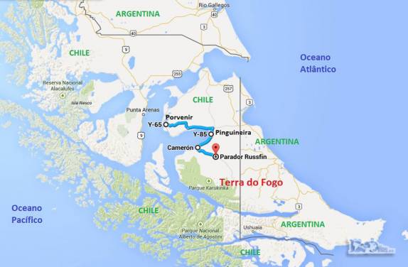 Nosso primeiro dia na Terra do Fogo. Depois de atravessar de ferry de Punta Arenas para Porvenir, seguimos para a pinguinera na Baía Inútil, de lá para Cameron e fomos dormir em Russfin (170 km)